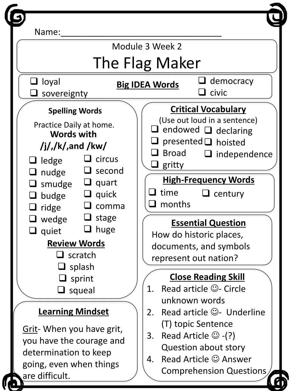 name module 3 week 2 the flag maker big idea