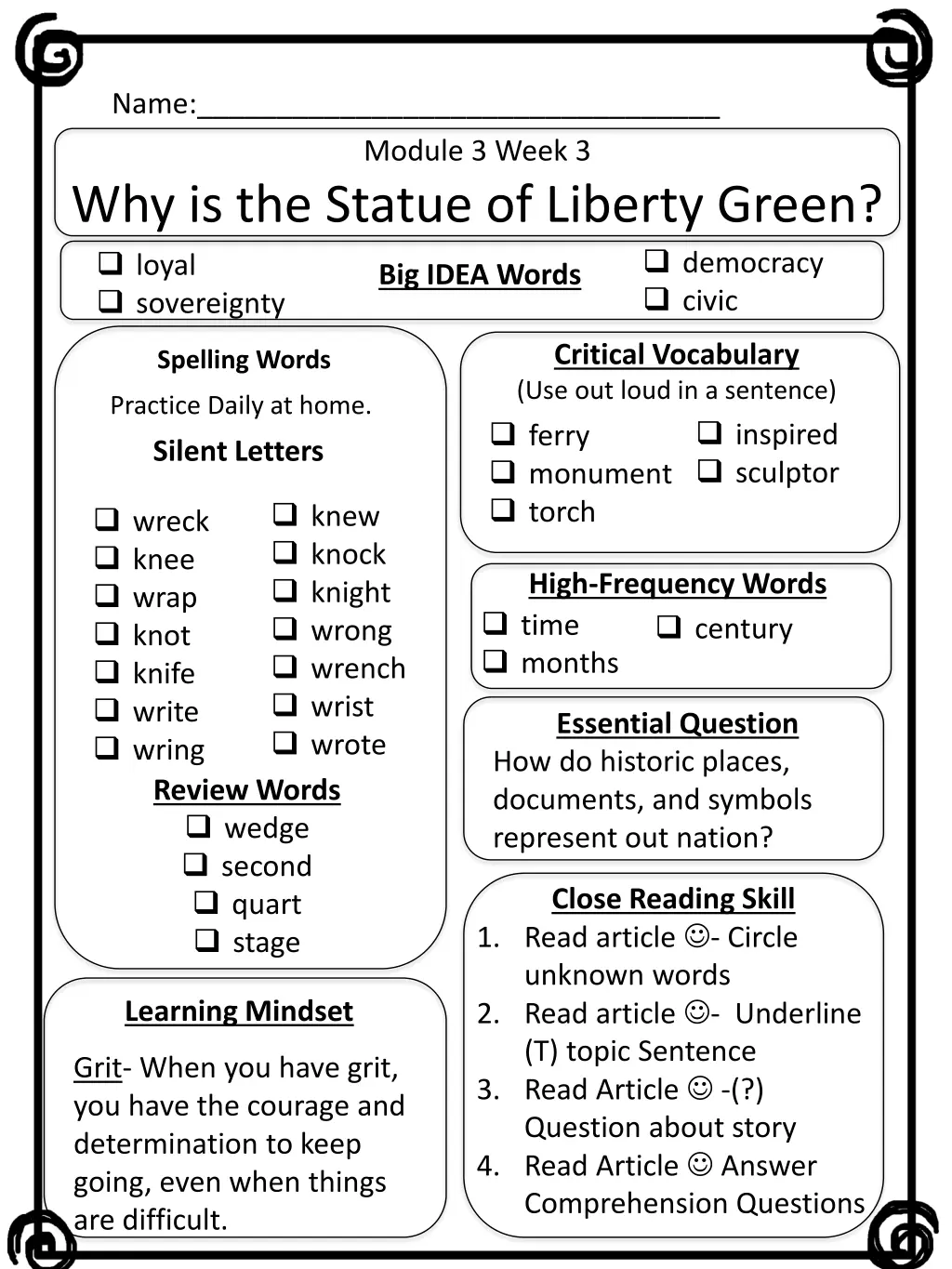 name module 3 week 3 why is the statue of liberty