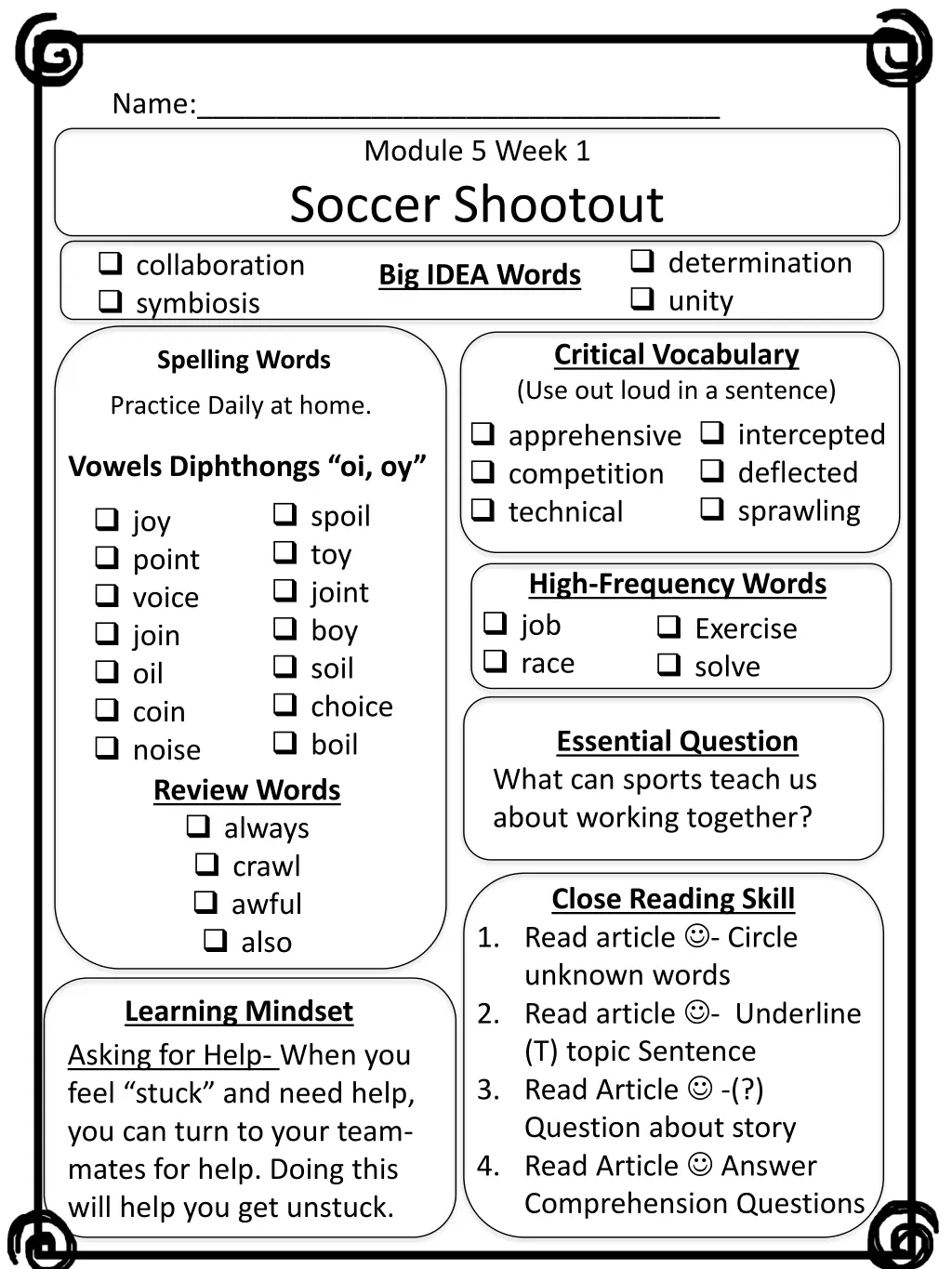 name module 5 week 1 soccer shootout big idea