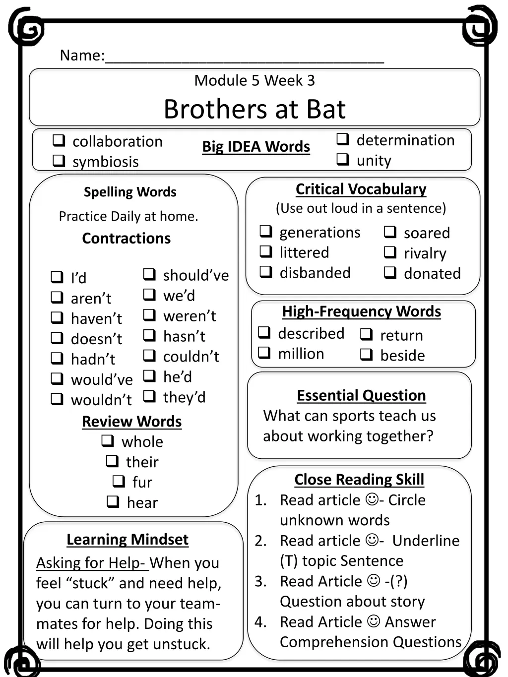 name module 5 week 3 brothers at bat big idea