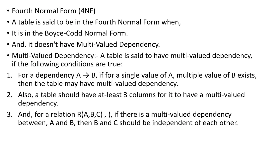 fourth normal form 4nf a table is said