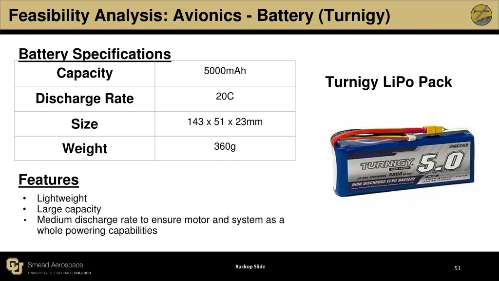 feasibility analysis avionics battery turnigy