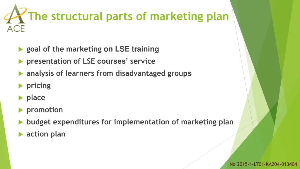 the structural parts of marketing plan