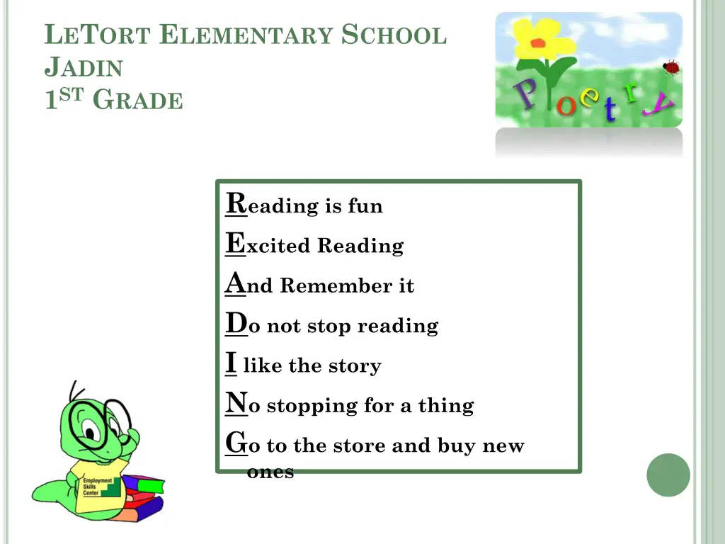 l e t ort e lementary s chool j adin 1 st g rade