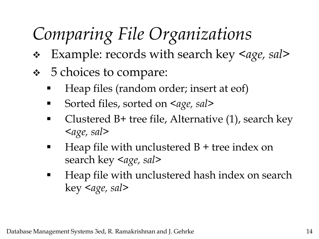 comparing file organizations example records with