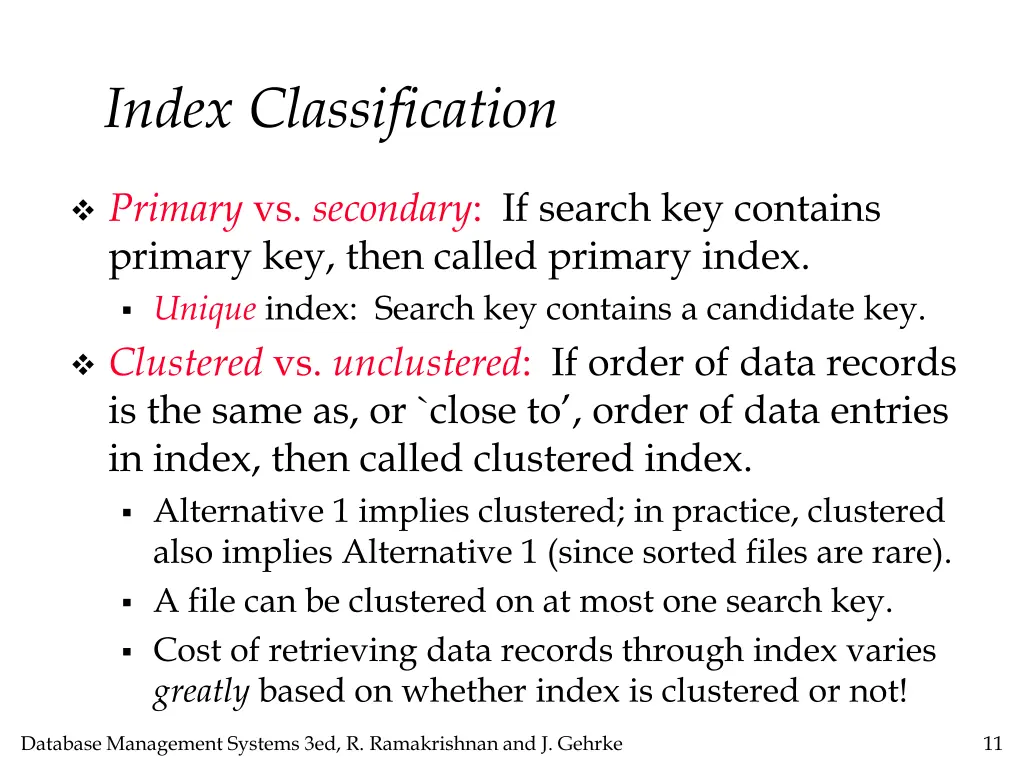 index classification