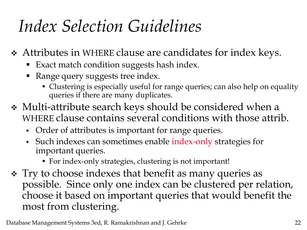 index selection guidelines