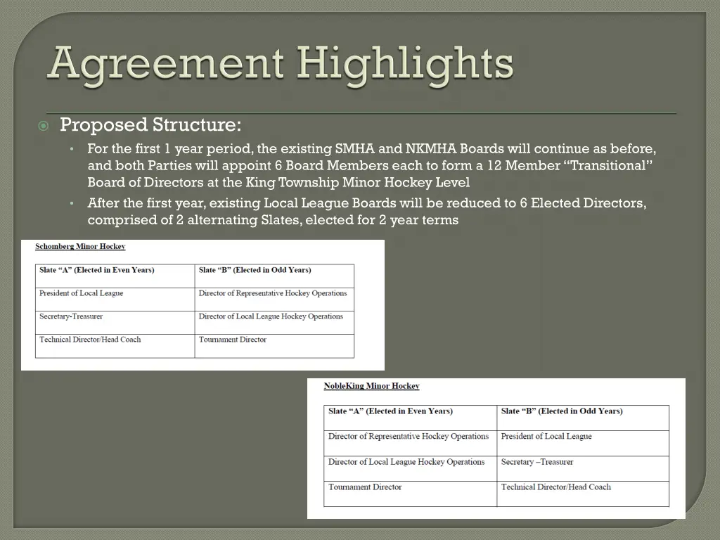 proposed structure for the first 1 year period