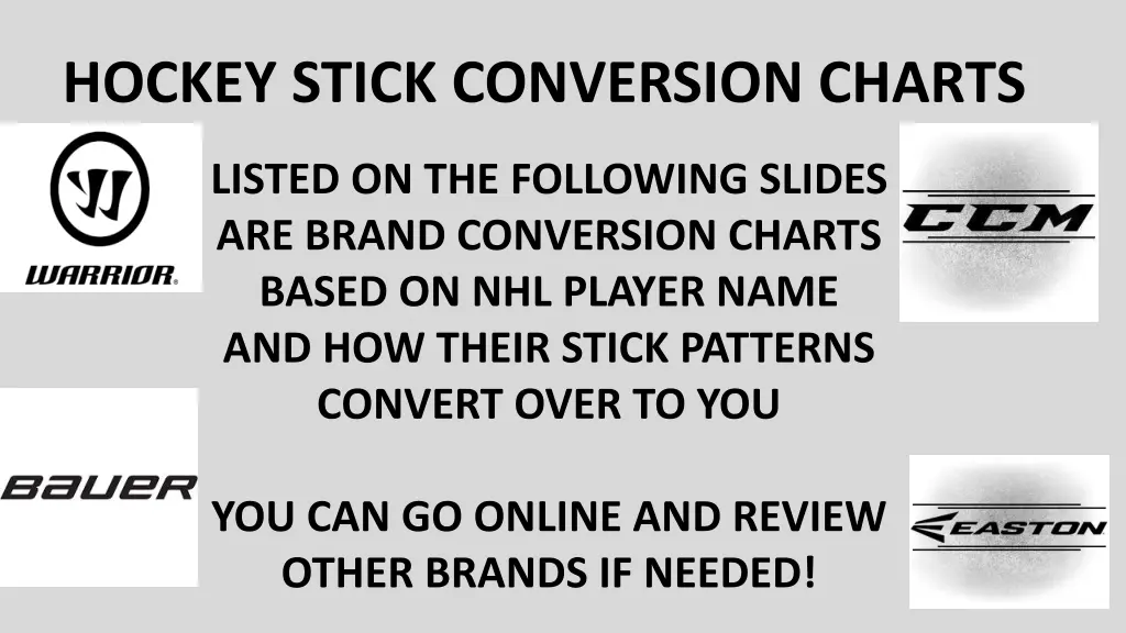 hockey stick conversion charts