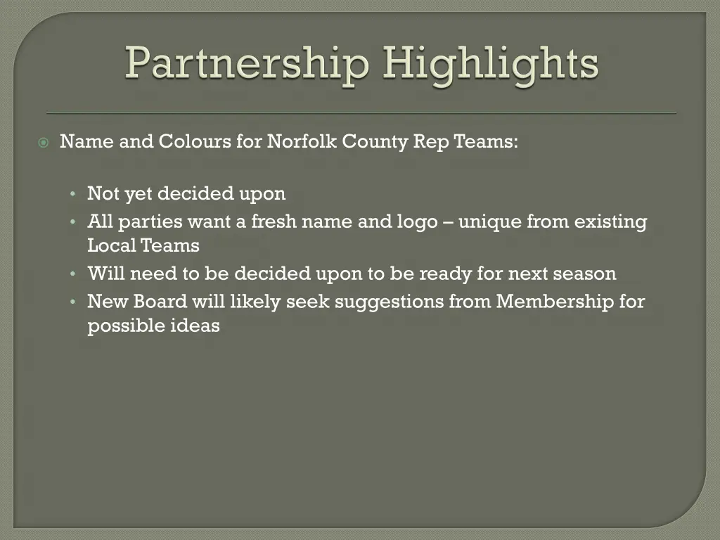 name and colours for norfolk county rep teams