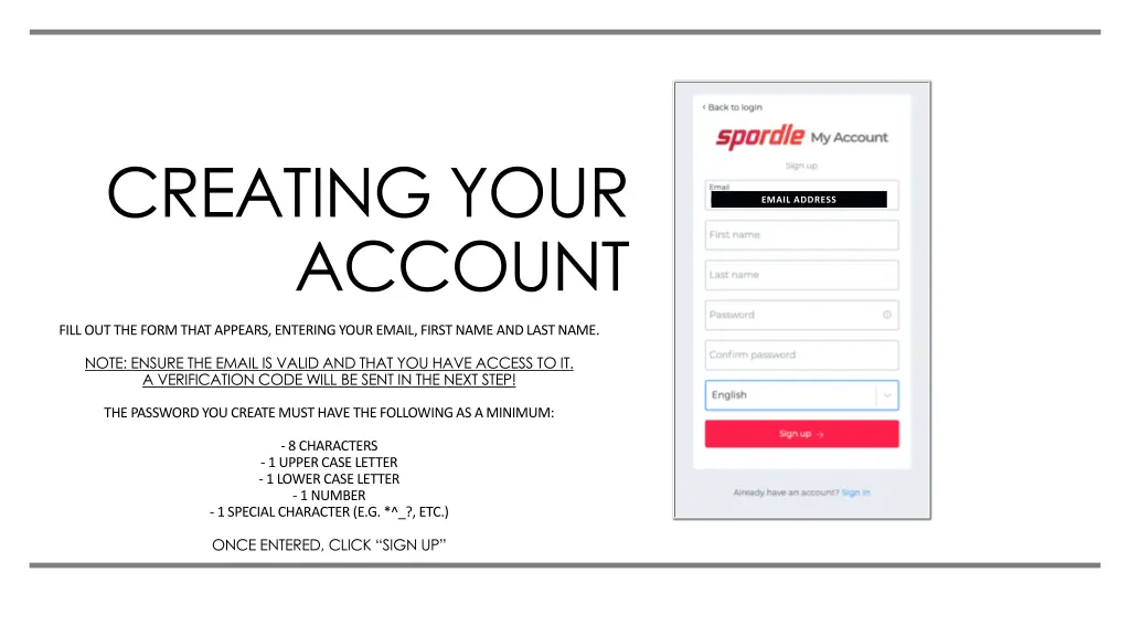 creating your account