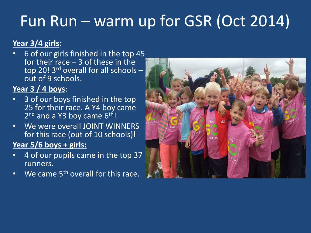 fun run warm up for gsr oct 2014