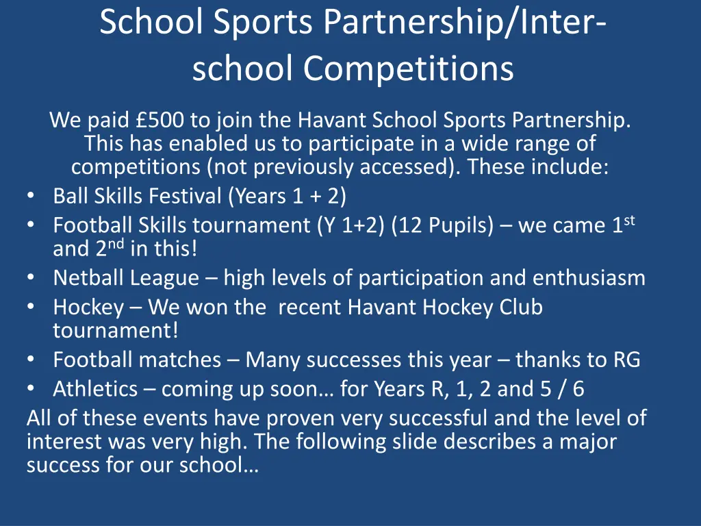 school sports partnership inter school