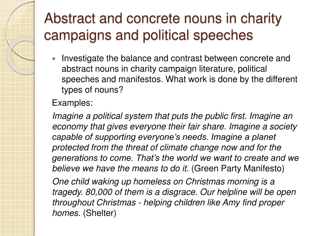 abstract and concrete nouns in charity campaigns