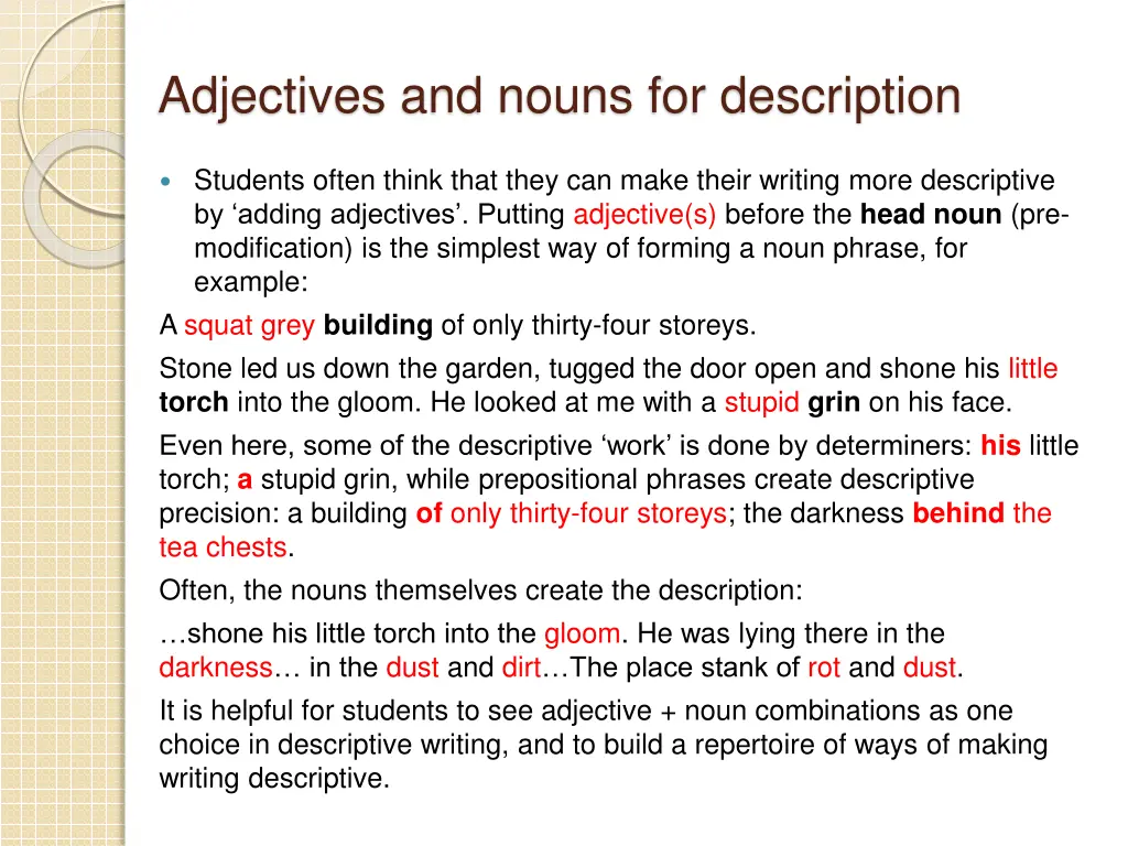 adjectives and nouns for description