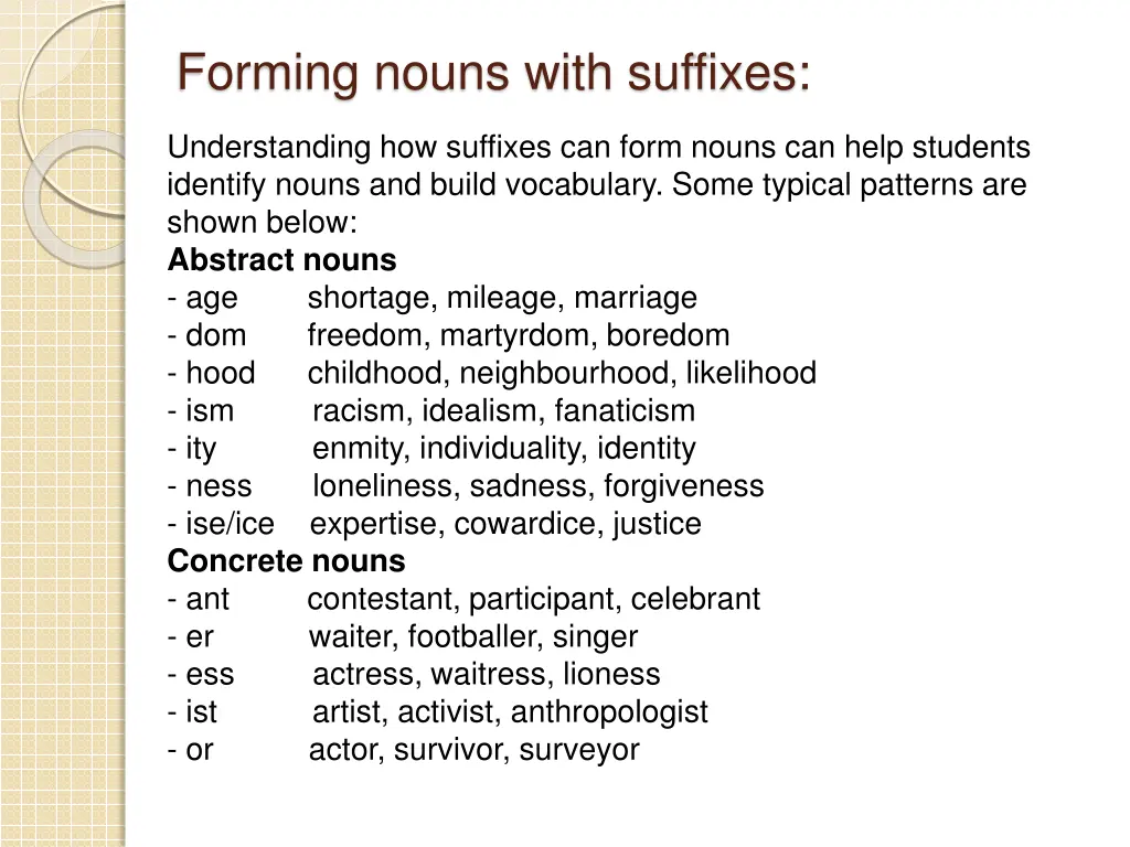 forming nouns with suffixes