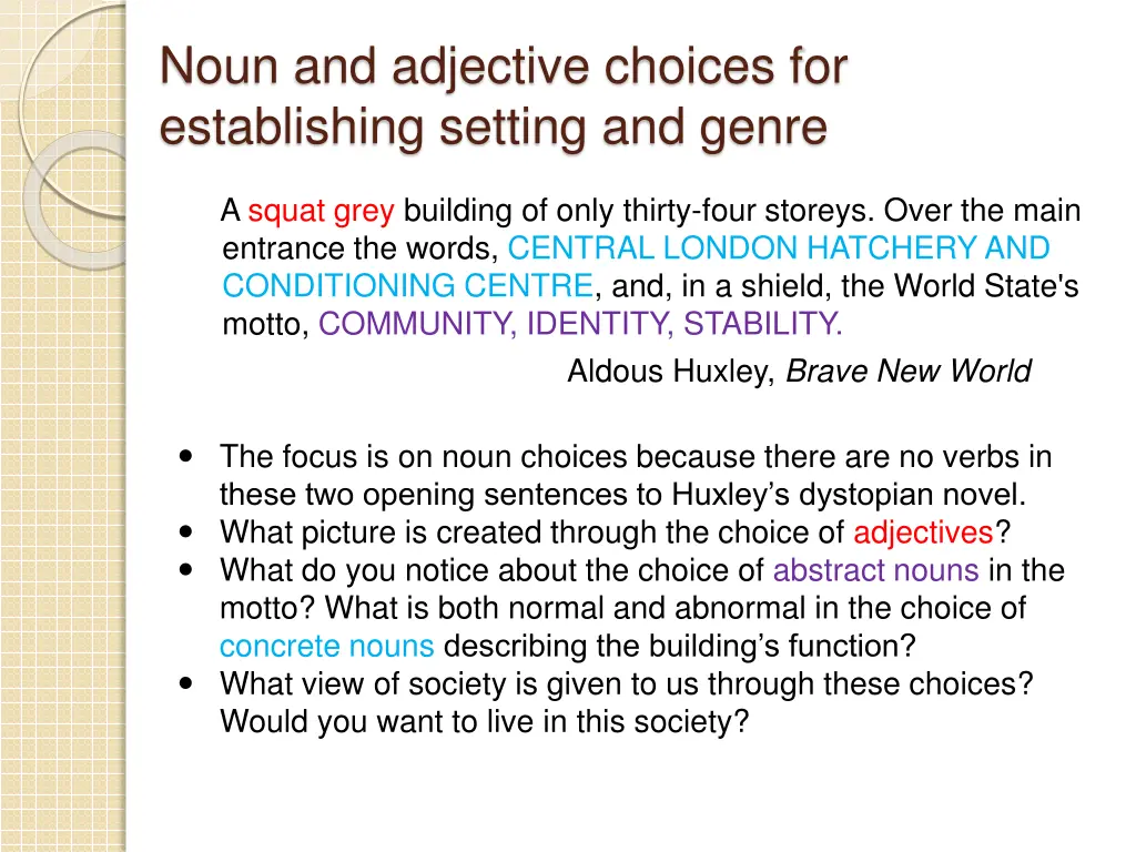 noun and adjective choices for establishing