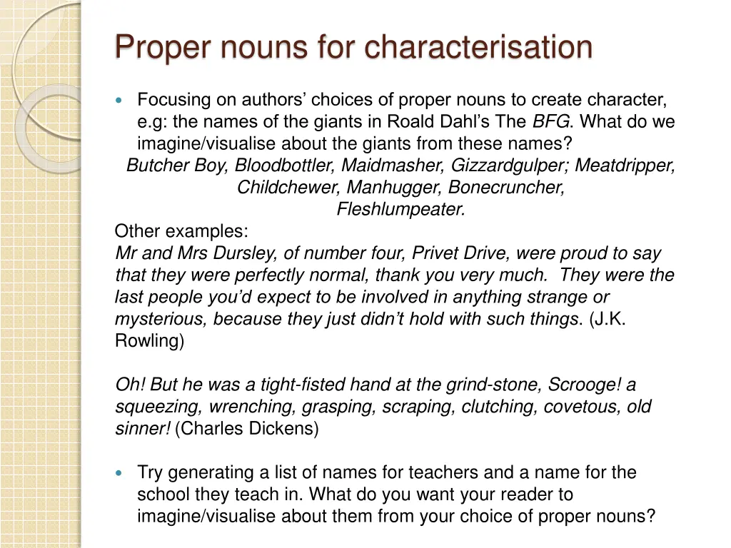 proper nouns for characterisation