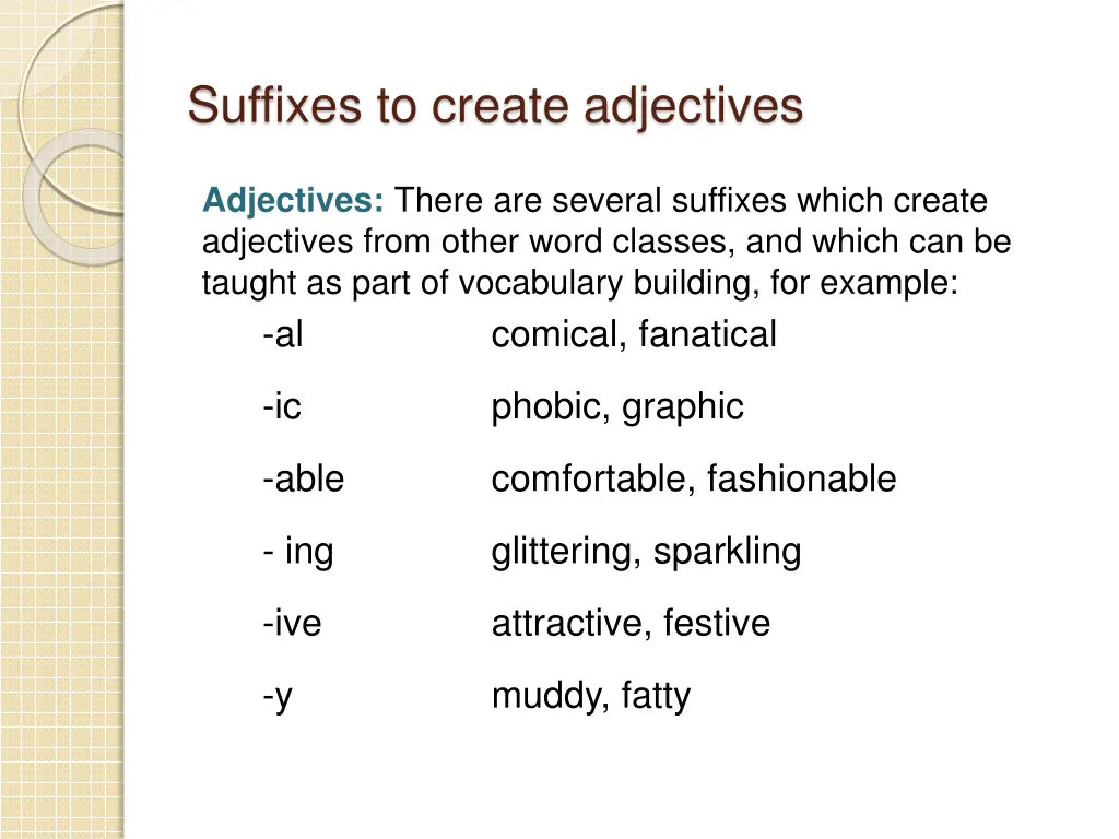 suffixes to create adjectives