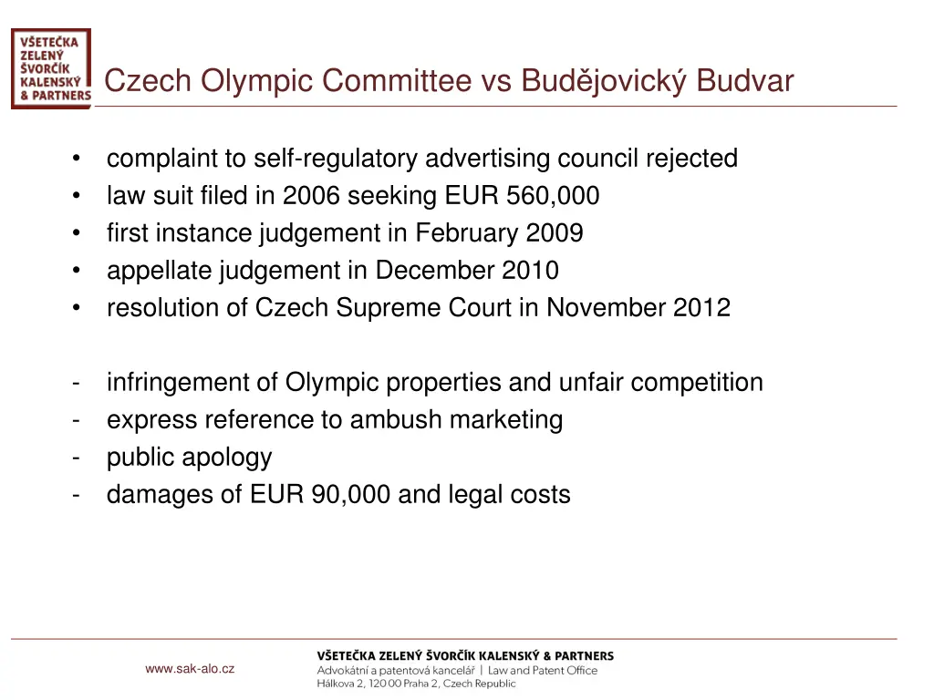 czech olympic committee vs bud jovick budvar 2