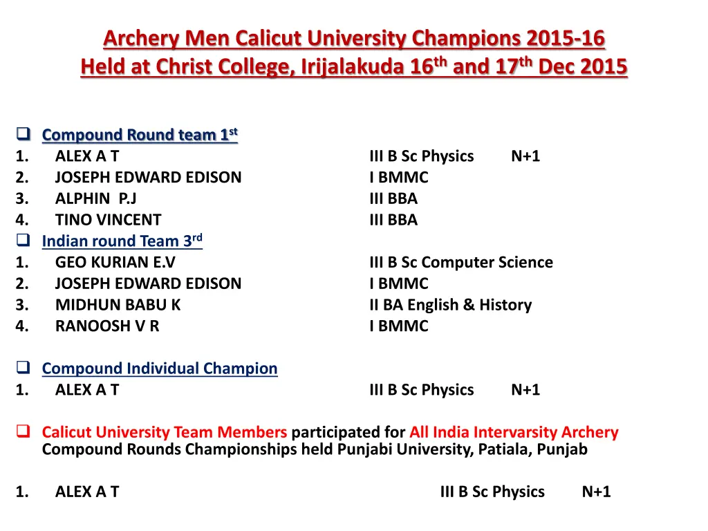 archery men calicut university champions 2015