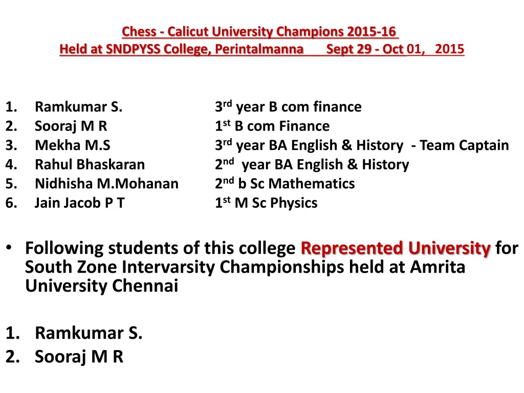 chess calicut university champions 2015 16 held