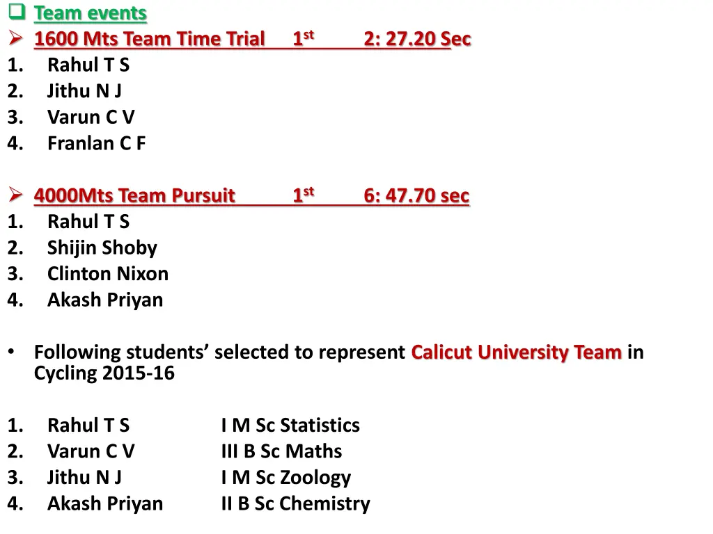 team events 1600 mts team time trial 1 rahul