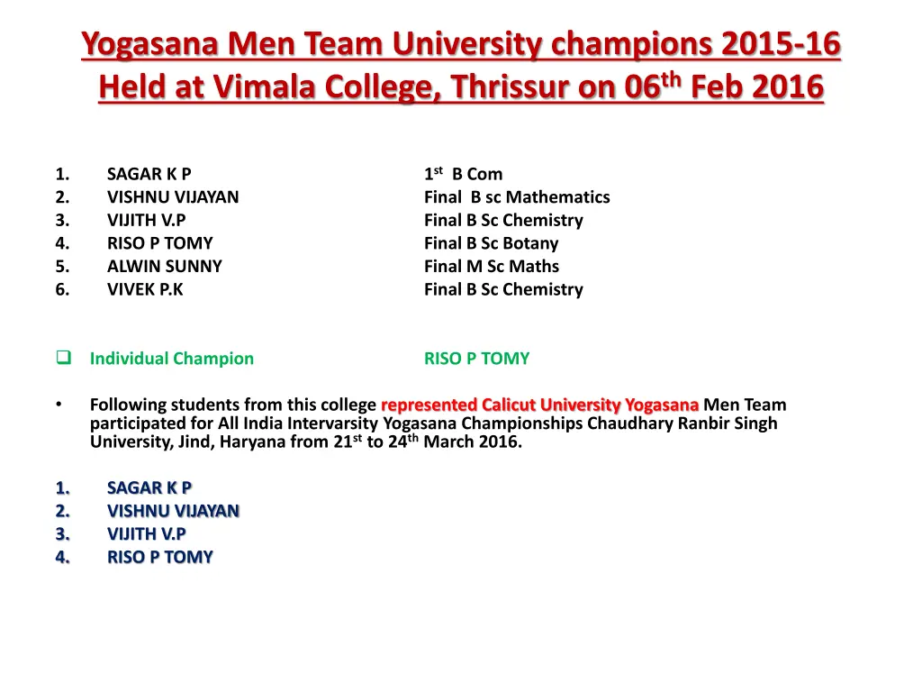 yogasana men team university champions 2015