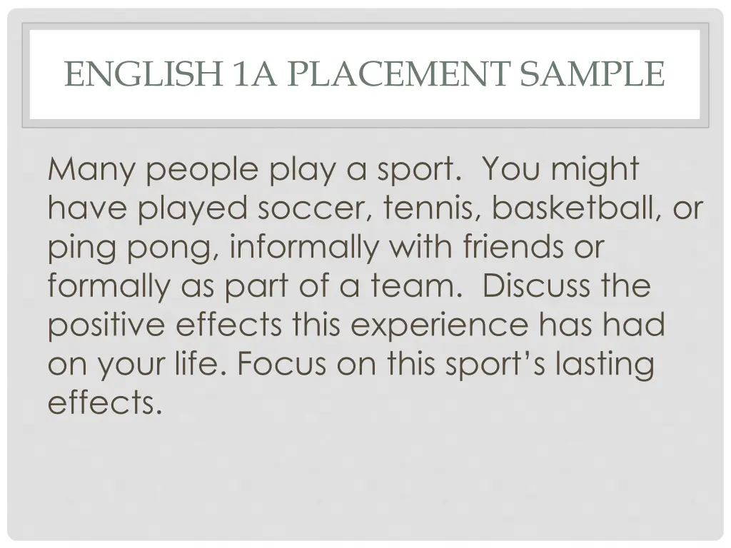 english 1a placement sample 1