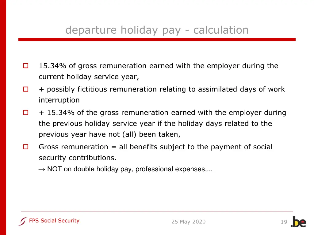 departure holiday pay calculation