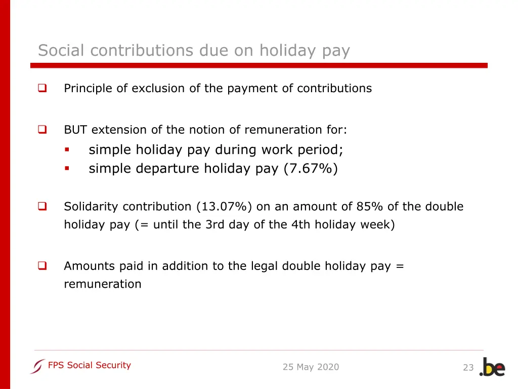 social contributions due on holiday pay