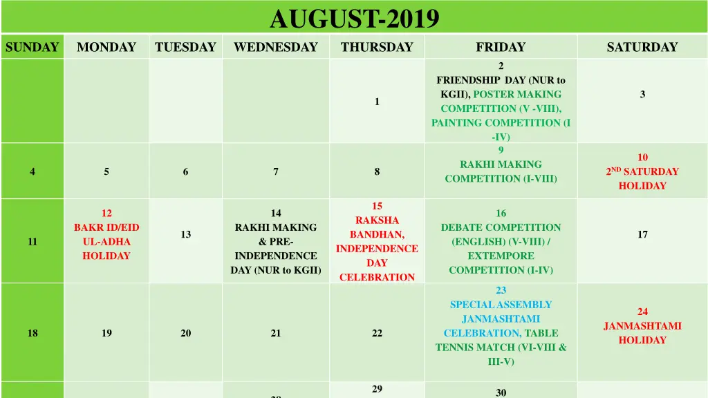 august 2019 wednesday