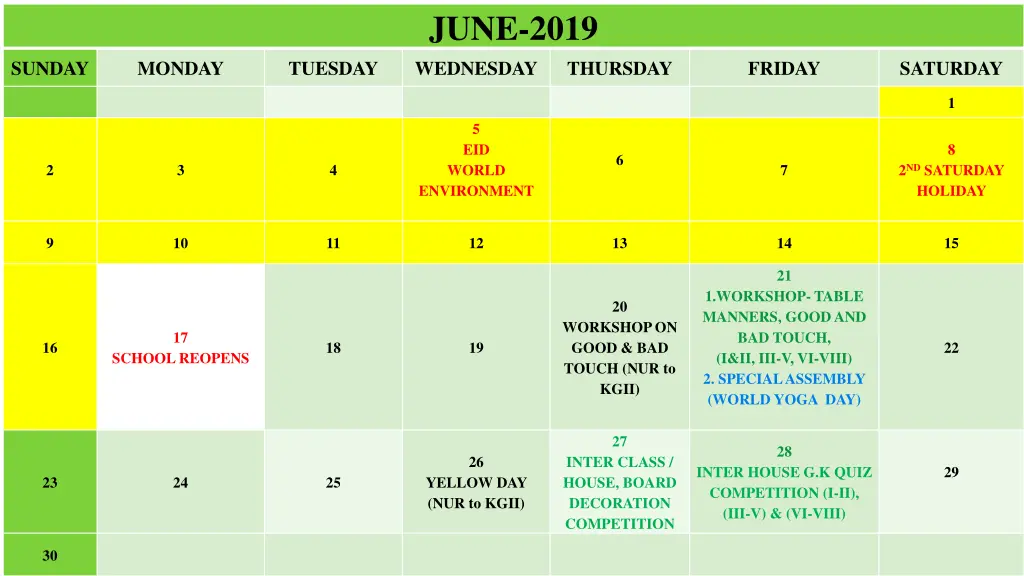 june 2019 wednesday