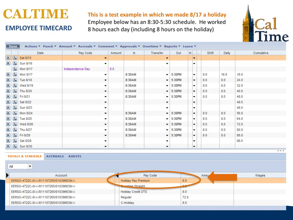 caltime employee timecard