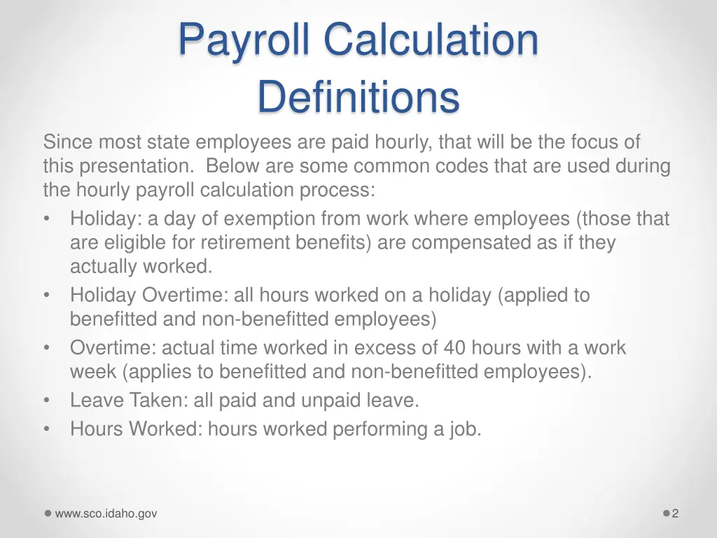 payroll calculation definitions since most state