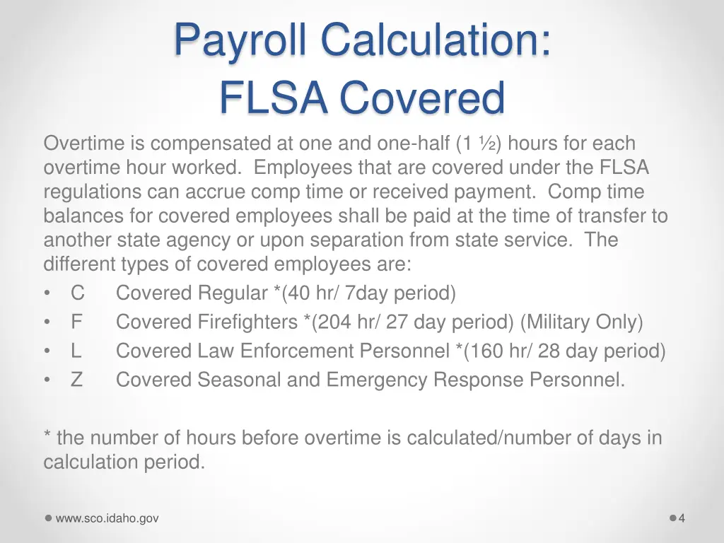 payroll calculation flsa covered overtime