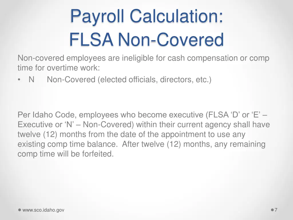 payroll calculation flsa non covered non covered