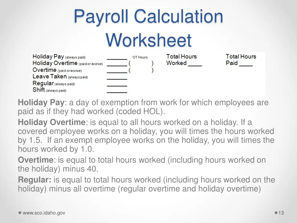 payroll calculation worksheet