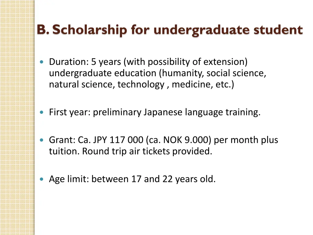 b scholarship for undergraduate student