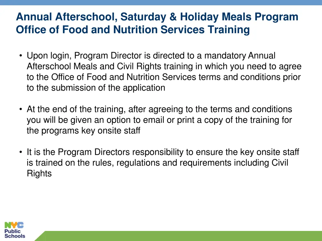 annual afterschool saturday holiday meals program