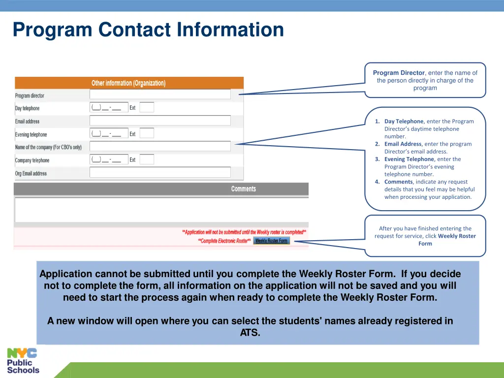 program contact information