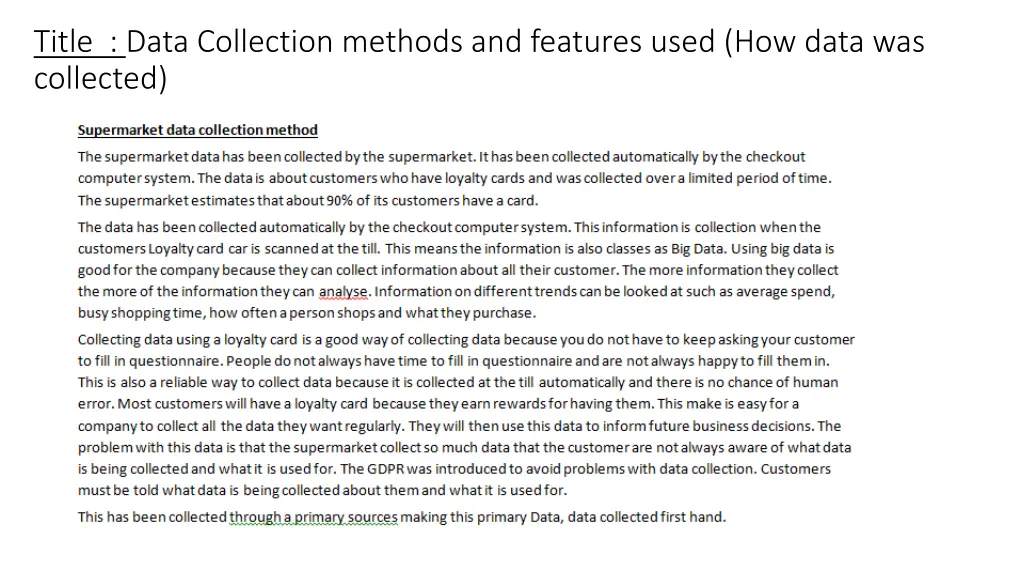 title data collection methods and features used 1