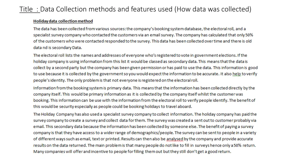 title data collection methods and features used