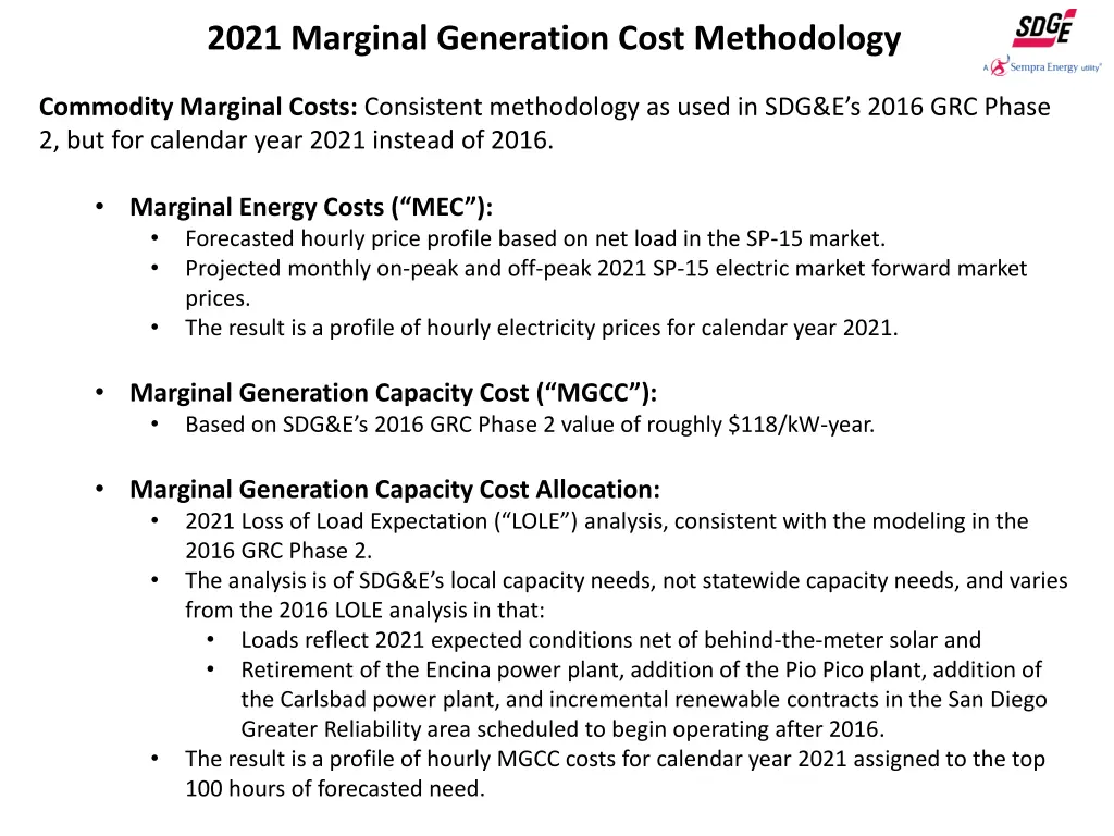 2021 marginal generation cost methodology