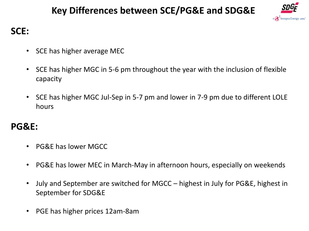 key differences between sce pg e and sdg e