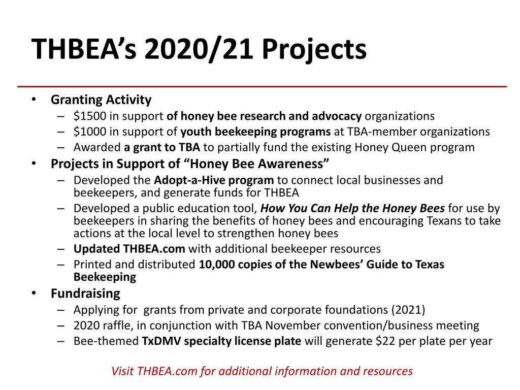 thbea s 2020 21 projects