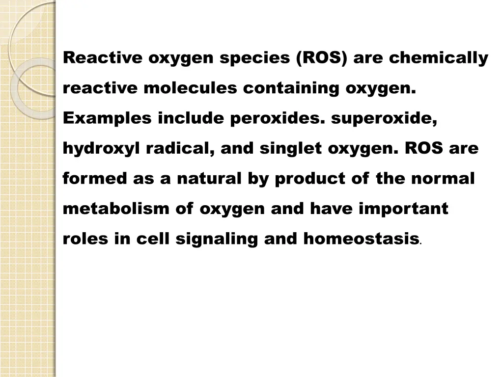 reactive oxygen species ros are chemically