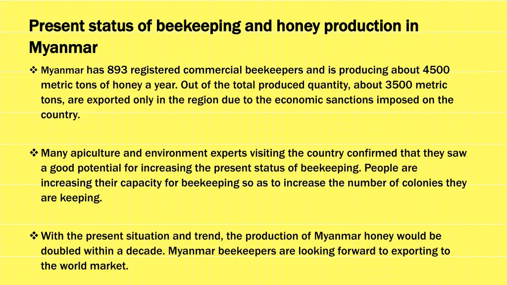 present status of beekeeping and honey production