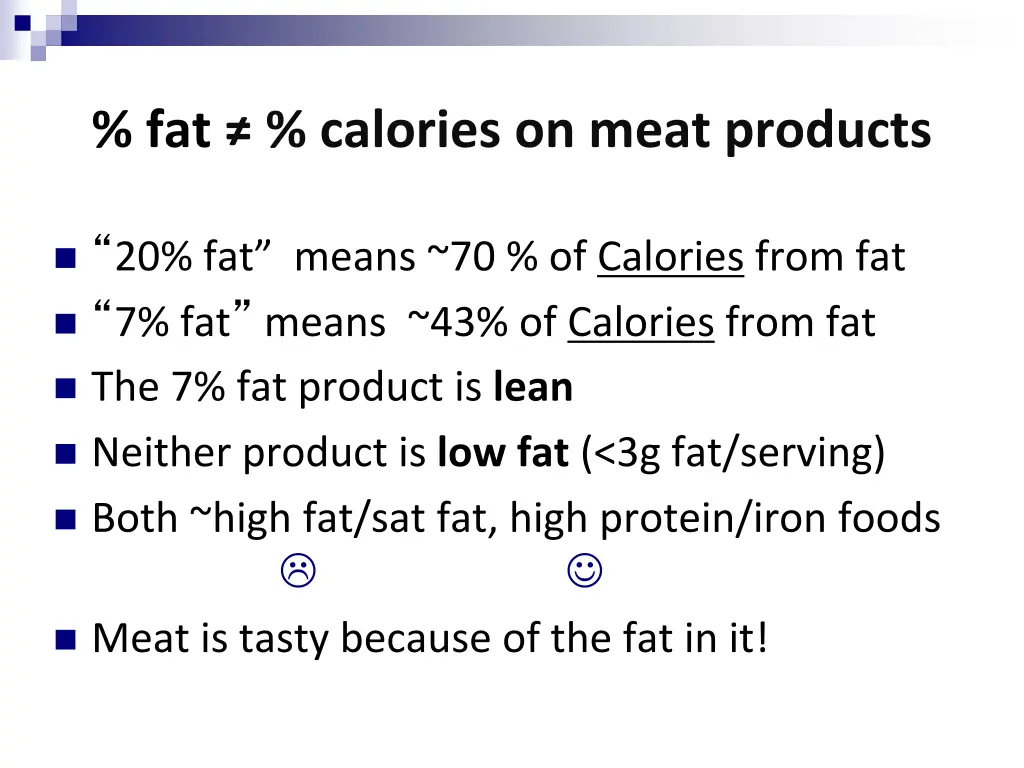 fat calories on meat products