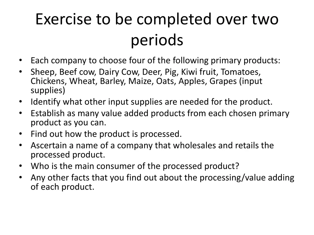 exercise to be completed over two periods